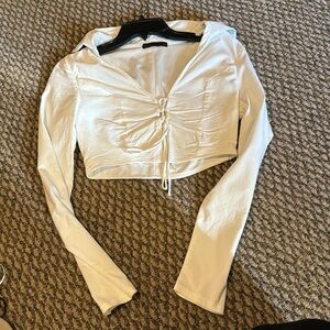 White collared long sleeve crop top - Vanilla Sky